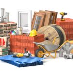Construction materials and tools isolated on white background. 3d illustration