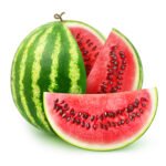 Watermelon cut into slices isolated on white background with clipping path