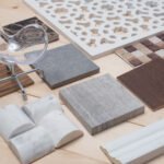 Samples of material, wood , color , on wooden table.Interior design select material for idea.Interior design select material for idea.